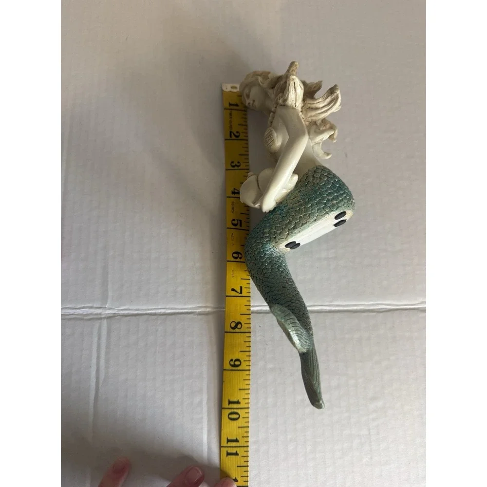 Fantasy Mermaid Collectible Figurine Statue w/ Bowl Seashell Bra Green Tail